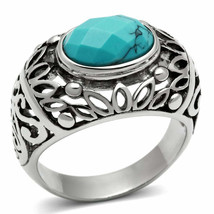 Imitation Turquoise Filigree Stainless Steel Dome Style Mens Ring High Polish... - £12.70 GBP