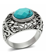 Imitation Turquoise Filigree Stainless Steel Dome Style Mens Ring High P... - $23.15 CAD