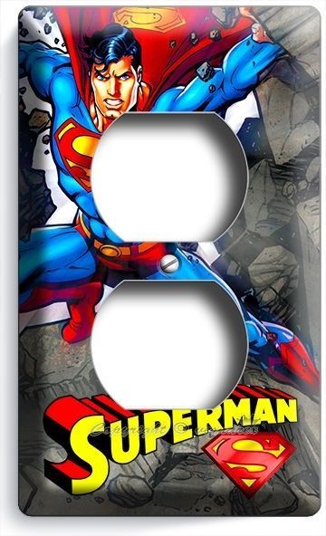 SUPERMAN CARTOON COMICS DUPLEX OUTLET WALL PLATE COVER BOYS BEDROOM ROOM DECOR