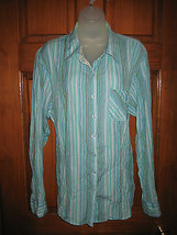 Style &amp; Co. Woman Aqua Striped Button Front Shirt or Blouse - Size 20W - £12.03 GBP