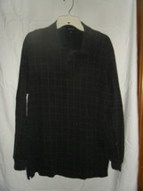 Men&#39;s Nautica Gray Check Print LS Polo Shirt - Size L - $15.74