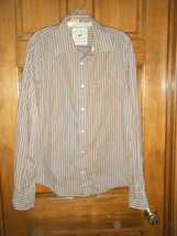 Men&#39;s Hollister California Brown &amp; White Striped LS Shirt - Size M - $17.49