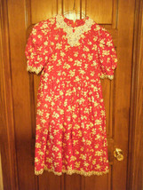 Vintage Handmade Girls Red &amp; White Floral Print Dress - See Description for Size - £16.15 GBP