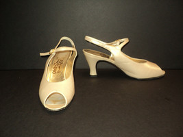 Salvatore Ferragamo Boutique Size 8 B Heels Peep Toe Golden Tan Ankle Strap - £51.65 GBP