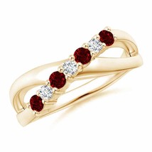 ANGARA Round Ruby and Diamond Crossover Ring for Women, Girls in 14K Solid Gold - £1,145.89 GBP