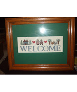 Framed &amp; Matted 9 X 12 &quot;Welcome&quot; Cross Stitch Sampler - $35.72