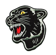 4 In. Back Patch Black Panther Head Tiger Cat Logo Embroidered Sew Iron-On Cloth - £14.03 GBP