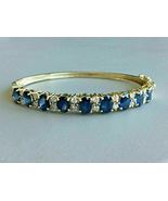 10Ct Sapphire And Diamond Womens Bangle Bracelet Estate 14K Yellow Gold ... - £132.03 GBP