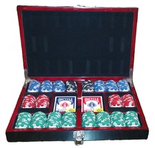 Bicycle Texas Hold-em Cards Master Poker Chips 2 Deck Set Black Hard Wood Case - £47.95 GBP