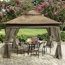 Outdoor Pop Up Gazebo With Mesh Walls, Mastercanopy Patio, 13 X 13, Brown. - £204.38 GBP