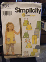 Simplicity 9786 Toddler Girl&#39;s Tops, Cropped Pants &amp; Shorts Pattern - Si... - £7.44 GBP