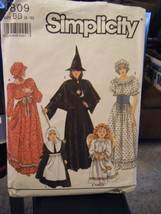 Simplicity 9809 Kid Witch, Angel, Pilgrim, Prairie Girl Costume Pattern - Sz 6-8 - $9.51