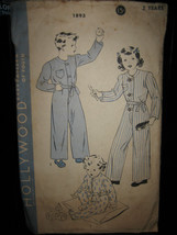 Vintage 1940&#39;s Hollywood #1893 Child&#39;s Sleeping Suit Pattern - Size 2 Years - £14.31 GBP
