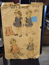 Vintage 1940&#39;s Advance 6108 Child&#39;s Apron Pattern - Size 6 Chest 24 - £17.85 GBP