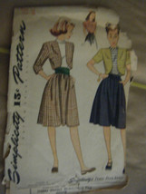Vintage 1940's Simplicity 1534 Suit, Blouse & Cummerbund Pattern-Size 12 Bust 30 - $22.70