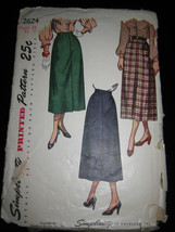 Vintage 1950's Simplicity #2624 Misses Skirt Pattern - Waist 28/Hip 37 - $8.27