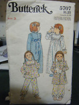 Butterick 5707 Girl&#39;s Robe, Gown &amp; Pajamas Pattern - Size 3 - $7.55