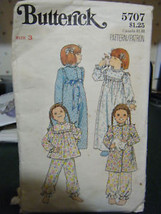 Butterick 5707 Girl&#39;s Robe, Gown &amp; Pajamas Pattern - Size 3 - £5.90 GBP