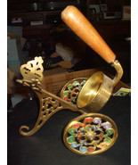 Vintage Israeli Brass Wine Bottle Pourer Holder Stand w/Wood Handle - $59.55