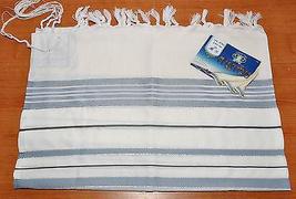 Tallit Prayer Shawl New Wool Light Blue &amp; Silver Model 70 Size 204cm x 144cm - £89.99 GBP+