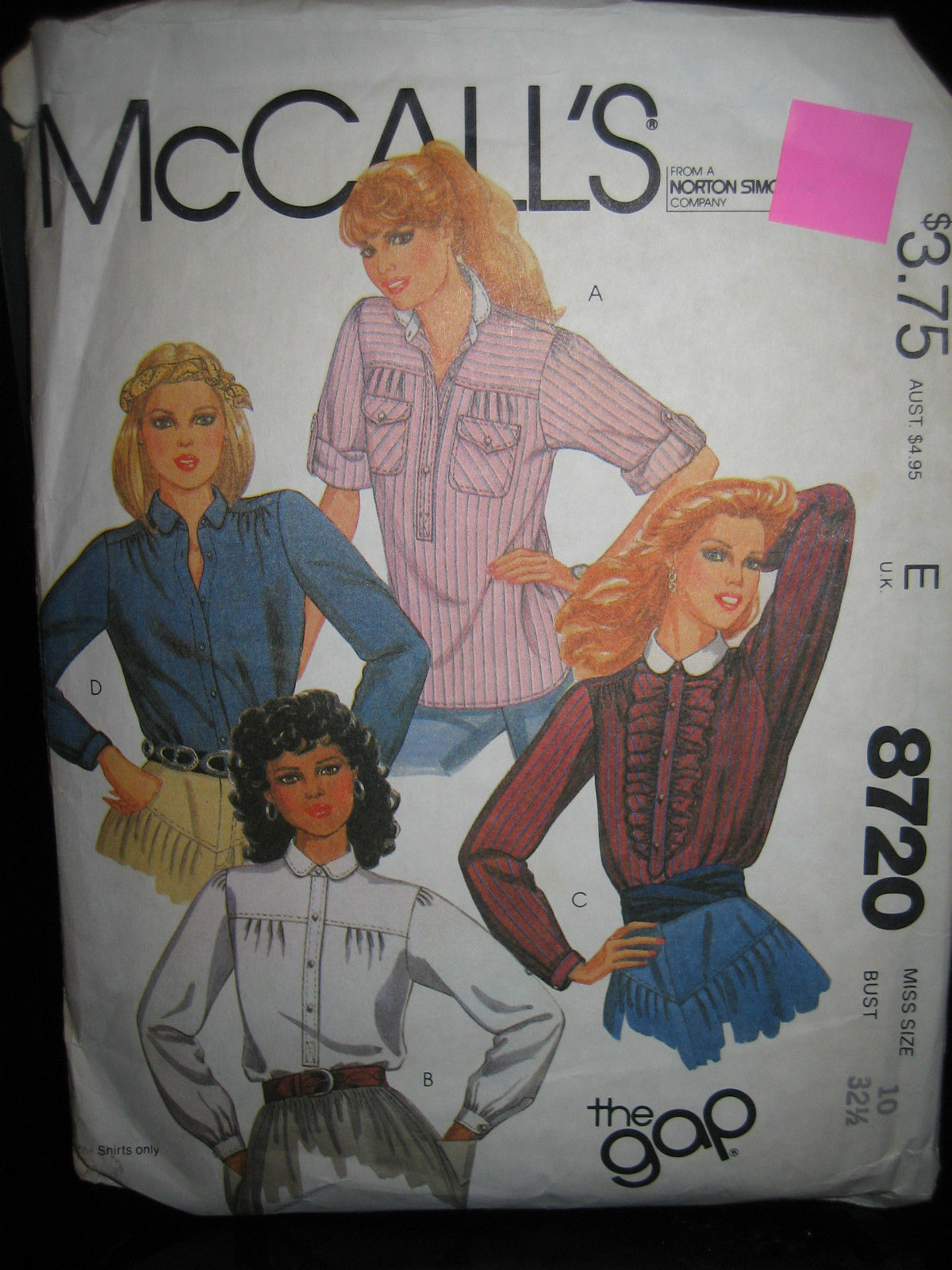 Vintage McCall's #8720 Misses Shirts Pattern - Size 10/Bust 32 1/2 - $7.65