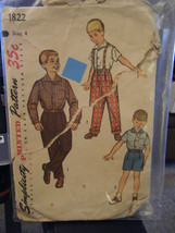 Vintage Simplicity 1822 Boy's Shirt, Pants & Suspenders Pattern - Size 4 - £5.71 GBP