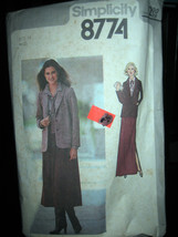 Vintage Simplicity #8774 Misses Blouse/Jacket/Skirt in 2 Lengths Pattern-Size 14 - £4.91 GBP