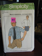 Vintage Simplicity 7942 Men&#39;s Shirts Pattern - Size 44 Neck 16 1/2 - $7.65