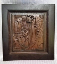 Asian Carved Wood Panel of Samurai Warriors 17&quot; x 18&quot; - £80.12 GBP