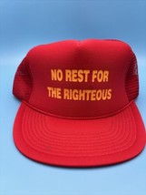 Vintage Mesh SnapBack Trucker Hat Red No Rest For The Righteous  - £10.68 GBP