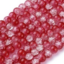 Z  Bead Lot 5 strand 8mm round crackle glass Two tone Red  Clear 31 inch X12 - $11.88