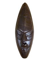 West African Wall Art Hand Carved Neem Wood Dark Medium Etched Elephant Mask fro - £66.07 GBP
