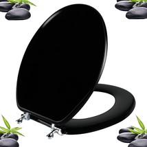 Black Round Toilet Seat, Natural Wood Toilet Seat With Zinc Alloy, Black). - £43.53 GBP