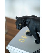 Panther Sculpture Black Animal Figurine Home Decor Width 12 inch - $68.00