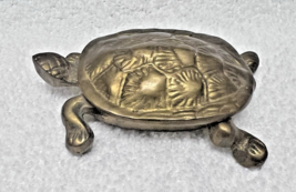Vintage Solid Brass Turtle Box Hinged w Detailed Shell Back 3.5 x 2 Inch - $26.24