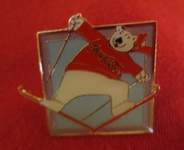 Coca-Cold Polar Bear Skiing in Red Sweater Square Lapel Pin - $3.71