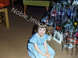 1950s Fresh Freckled Face Girl at Christmas Tree Chicago Kodachrome 35mm Slide - £4.34 GBP