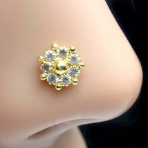 Ethnic Style Indian Gold Plated Nose Stud White CZ Twisted nose ring 22g - £11.98 GBP