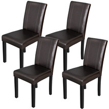 Parson Dining Chair 4 Pieces Brown Blended Leatherette Solid Wood Construction - £165.45 GBP