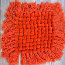 Vintage Orange POM POM PUFF Mat Seat chair Pad Throw Pillow Topper pompo... - $23.00