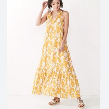 NINE WEST yellow/white leaf print flowy rayon blend maxi dress size XXL summer - $33.87