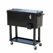 Black 80 Qt Ice Chest Rolling Party Cooler Portable Steel Dual Lid Patio Outdoor - £257.38 GBP