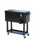 Black 80 Qt Ice Chest Rolling Party Cooler Portable Steel Dual Lid Patio... - £274.43 GBP