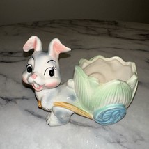 Kitsch Vintage Easter Bunny Rabbit Ceramic Wheelbarrow Planter Candy Dis... - $39.99