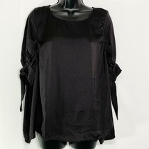 Symphony Womens Black Popover Blouse Short Tied Sleeves Size Small SM S - $306.09 MXN