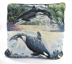 Vintage Killer Whales Tapestry Throw Pillow 14”x14&quot; - £22.19 GBP