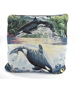 Vintage Killer Whales Tapestry Throw Pillow 14”x14&quot; - £23.60 GBP