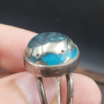 Beautiful Natural Pyrite in Blue Turquois Sterling Silver Ring - £36.78 GBP