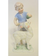 Boy Feeding Sheep China Figurine Signed - £27.51 GBP