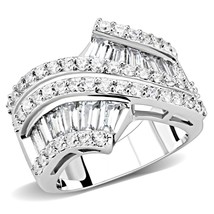 Baguette Cut Simulated Diamond Cross Over Rhodium Plated Cocktail Ring Sz 5-8 - £66.12 GBP